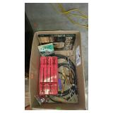 Misc box lot - air hose, garden tool, books, pez