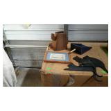 Group lot of home decor, includes wooden feed
