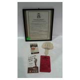 Ephemera- Certificate dated 1941-framed, equipment