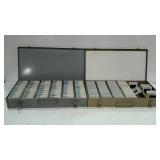 Two metal boxes of photo slides