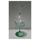 Art glass small oil lamp. Made in Poland. 8" high.