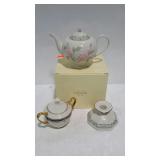 Lenox - Rose Vine teapot, Buchanan sugar bowl, and