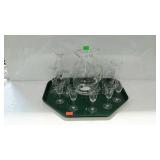 Etched glassware - Pitcher, five cordials, four