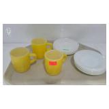 Fire King - three mugs and nine saucers