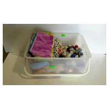 Sewing supplies - tote basket of material & thread