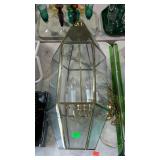 Brass & glass hanging foyer light - 32" long