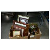 Misc - two box lots framed prints, waste can, US