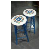 Two bar stools - paint decorated, 29" high with