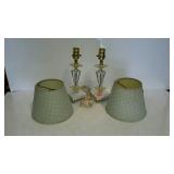 Glass vanity lamps, pair of with marble bases and