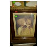 Print - Kissing boy / girl scene, framed - 18 x 21