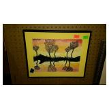 Watercolor - sunset tree scene, framed - 16 x 13,