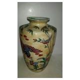 Ceramic vase with Asian bird scene designs - 12"