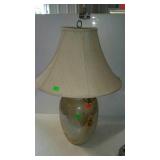 Ceramic ginger jar style lamp with shade. 28"