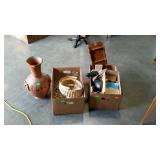 Box lots, includes glassware, clay vase that has