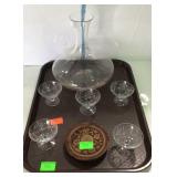 Glass - five cordial glasses, decanter marked