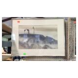 Wall decor - framed lighthouse cliff scene - 29 x