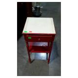 Soft wood single drawer end table, measures 15 by
