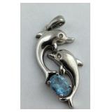 Blue Topaz Dolphin Sterling Silver Pendant