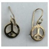 Peace Sign Sterling Silver Dangle Earrings