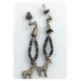 Giraffe Sterling Silver Black Bead Earrings
