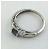 Sapphire & Diamond 10Kt White Gold Ring Size 7