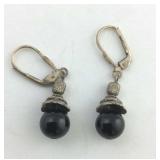Black Bead Sterling Silver Dangle Earrings