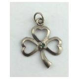 Shamrock With Emerald in Center Sterling Silver