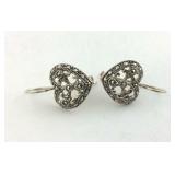 Marcasite Sterling Silver Heart Dangle  Earrings