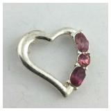 Pink CZ Sterling Silver Heart Pendant