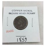 1859 copper nickel Indian head penny