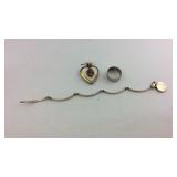 Sterling jewelry, ring size 6, bracelet, and USN