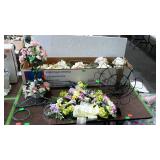Group lot faux flowers and display pieces.