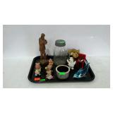 Tray lot: mason jar with zinc lid, bear trinkets,