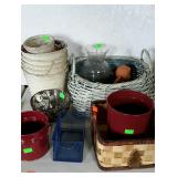 Home decor group- baskets, terra-cotta angel shelf