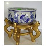 Asian theme planter bowl with plant stand - 8"