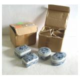 3" ceramic trinket boxes - blue & white with Asian
