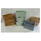 Group of eleven wooden baskets and boxes. Some