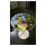 Metal pedestal table with German Shepard design -