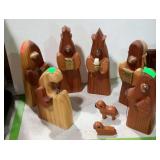 Nativity set - abstract carved pine 9" tall