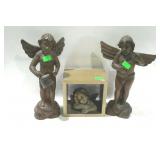 Home decor angels - pair of wooden statues with