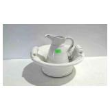 Pottery Water Pitcher and Bowl, marked "Roma