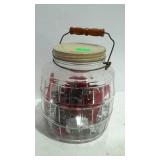 Glass Barrel design jar with lid, and wooden