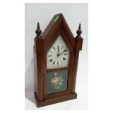Steeple clock, with finial tops rose painted