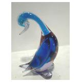 Glass Duck Figure home decor, blue in color 5.5"