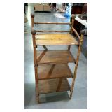 Early Rattan Shelf, having 4 wooden board shelves