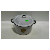 Vintage enamel cookware pot with lid, still has