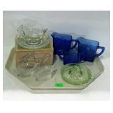 Glassware, grenade juicer, blue creamer set of 3