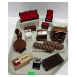 Collection of doll house furniture, parlor sofa