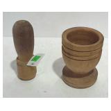 Wooden Mort and Pedestal