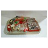 Doll house accessories tray lot - copper pots,